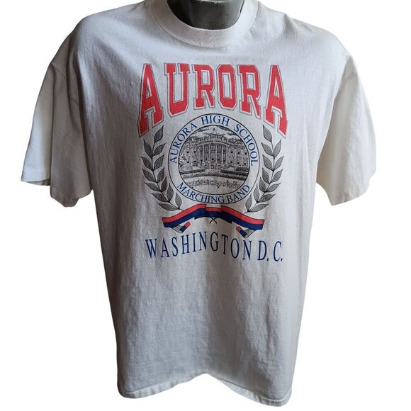 Vintage Mens T-shirt Single Stitch XL 90s Aurora Washington Marching Band White - Picture 1 of 6